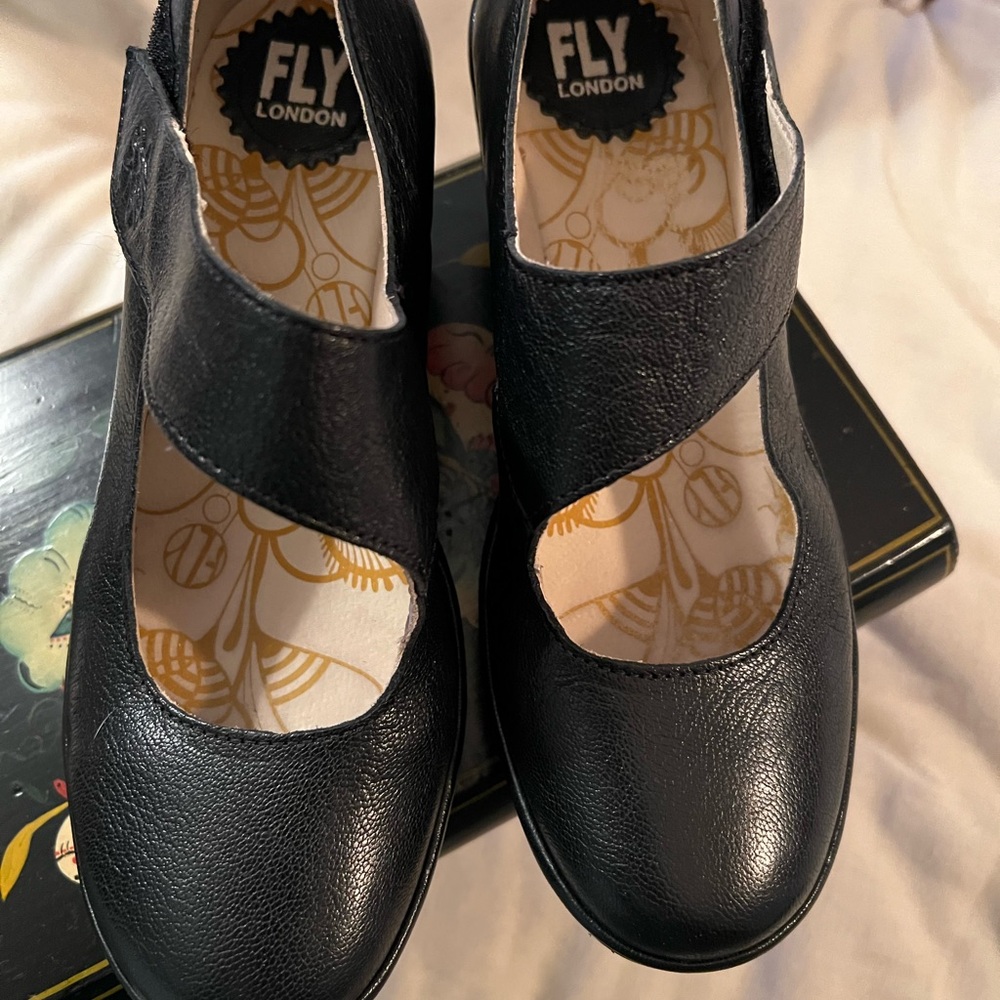 Fly London Black Leather Mary Jane Mules - Picture 5 of 5